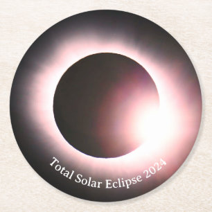 Total solar eclipse April 8th 2024 moon sun Round Paper Coaster