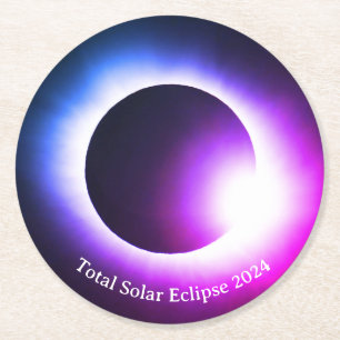 Total solar eclipse April 8th 2024 moon sun Round Paper Coaster