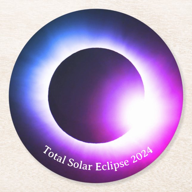 Total solar eclipse April 8th  2024 moon sun Round Paper Coaster (Front)