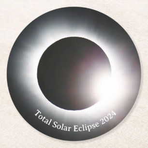 Total solar eclipse April 8th 2024 moon sun Round Paper Coaster