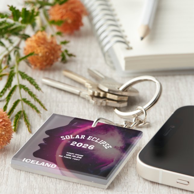 Total solar eclipse August 2026 text personalized Keychain (Front Right)
