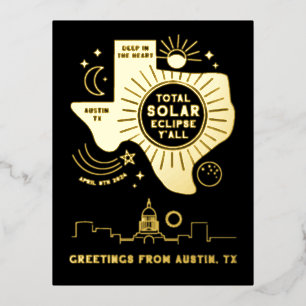 Total Solar Eclipse Austin Texas Gold Foil Foil Holiday Postcard