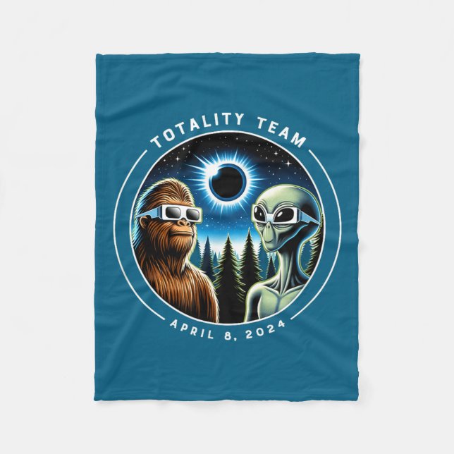 Total Solar Eclipse Bigfoot Alien Illustration Fleece Blanket (Front)