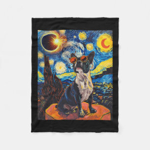 Total Solar Eclipse Boston Terrier Dog  Fleece Blanket