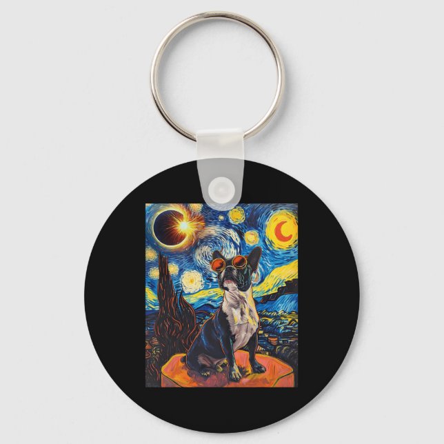 Total Solar Eclipse Boston Terrier Dog  Keychain (Front)