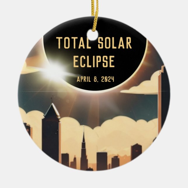 Total solar eclipse CITY April 8, 2024 sun moon  Ceramic Ornament (Front)
