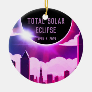Total solar eclipse CITY April 8, 2024 sun moon  Ceramic Ornament