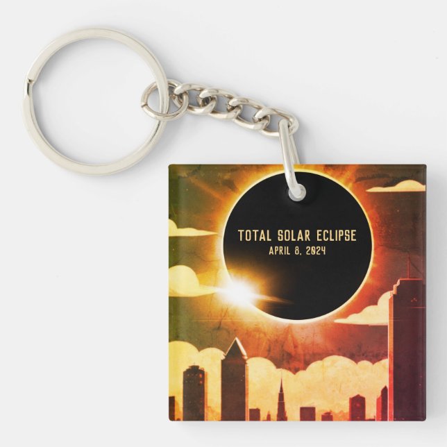 Total solar eclipse CITY April 8, 2024 sun moon  Keychain (Front)