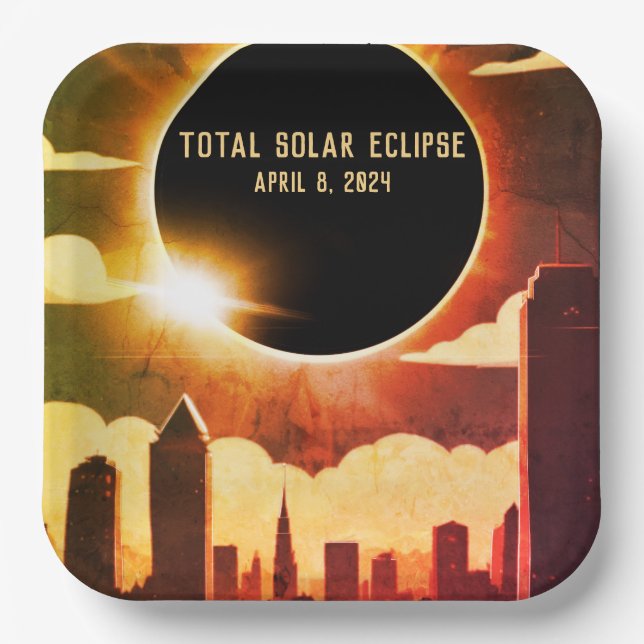 Total solar eclipse CITY April 8, 2024 sun moon  Paper Plate (Front)