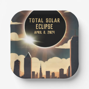 Total solar eclipse CITY April 8, 2024 sun moon Paper Plate
