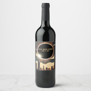 Total solar eclipse CITY April 8, 2024 sun moon  Wine Label