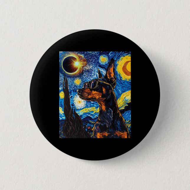 Total Solar Eclipse Doberman Dog  2 Inch Round Button (Front)