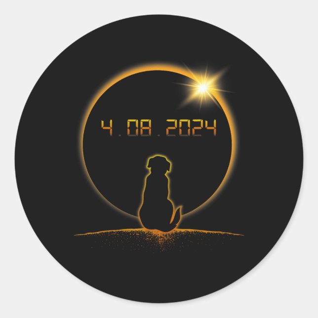 Total Solar Eclipse Dog  Classic Round Sticker (Front)