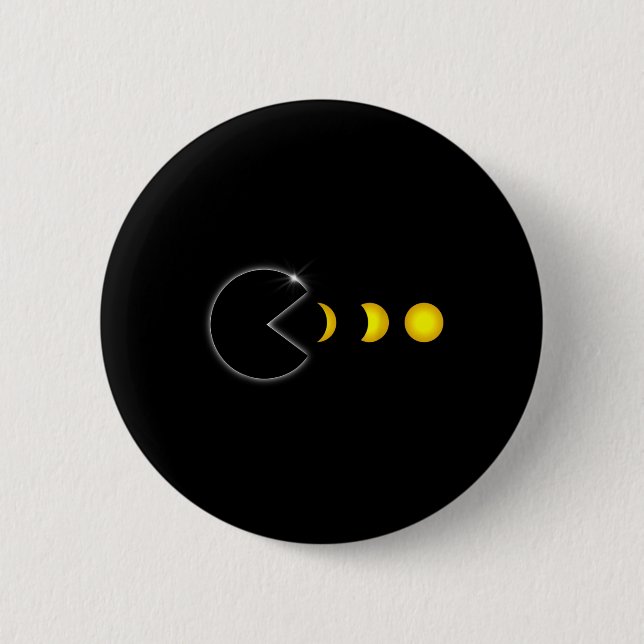 Total Solar Eclipse Fun Gamer Eating Solar Men Boy 2 Inch Round Button (Front)