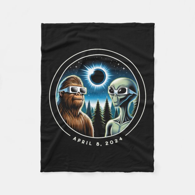 Total Solar Eclipse Funny Bigfoot Alien April Date Fleece Blanket (Front)