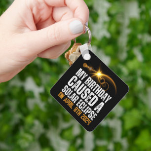 total solar eclipse funny birthday 4-8-2024 custom keychain