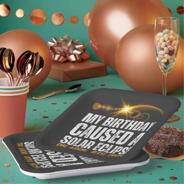 total solar eclipse funny birthday 4-8-2024 custom paper plate (Multi)