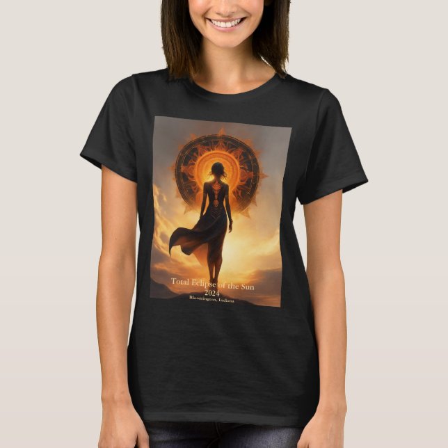 Total Solar Eclipse Goddess Looking Into Sun T-Shirt (Front)