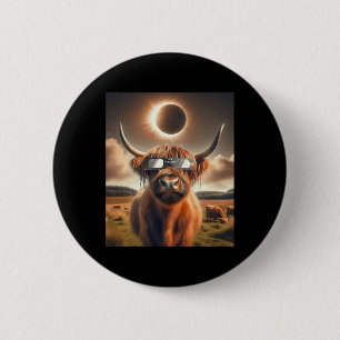 Total Solar Eclipse Highland Cow Wearing Sungles 1 2 Inch Round Button