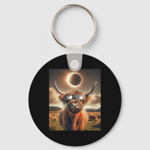 Total Solar Eclipse Highland Cow Wearing Sungles 1 Keychain