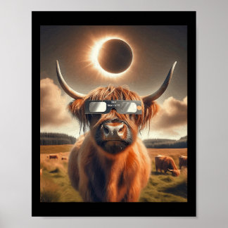 Total Solar Eclipse Highland Cow Wearing Sungles 1 Poster