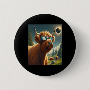 Total Solar Eclipse Highland Cow Wearing Sungles 2 Inch Round Button