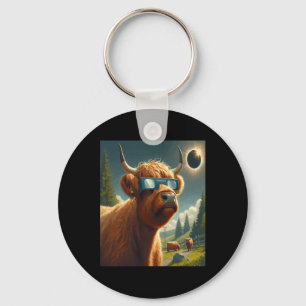 Total Solar Eclipse Highland Cow Wearing Sungles Keychain