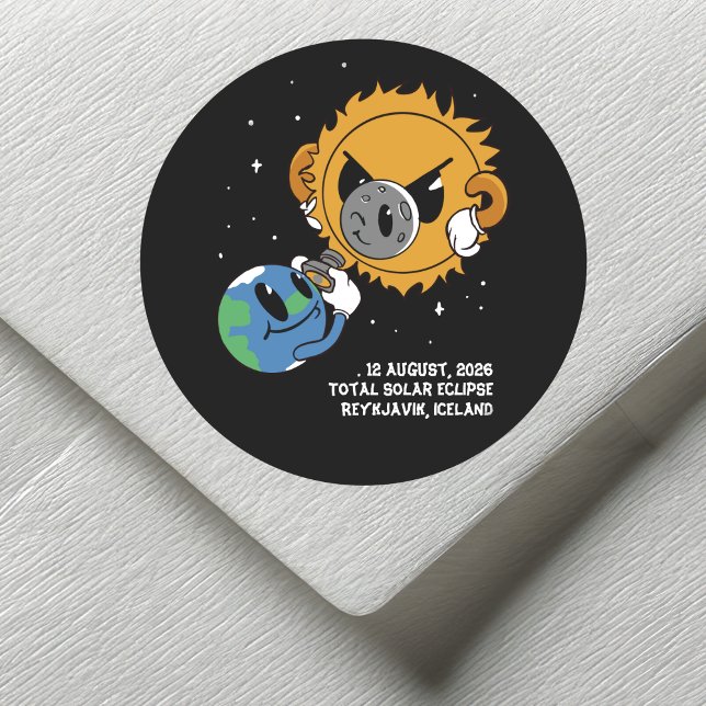 Total Solar Eclipse Iceland  2026 Photobomb Classic Round Sticker (Change city / country / other text to personalize.  Matching items available)