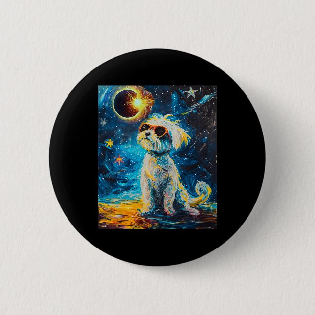 Total Solar Eclipse Maltese Dog  2 Inch Round Button (Front)