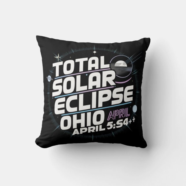 TOTAL SOLAR ECLIPSE OHIO APRIL THROW PILLOW (Front)