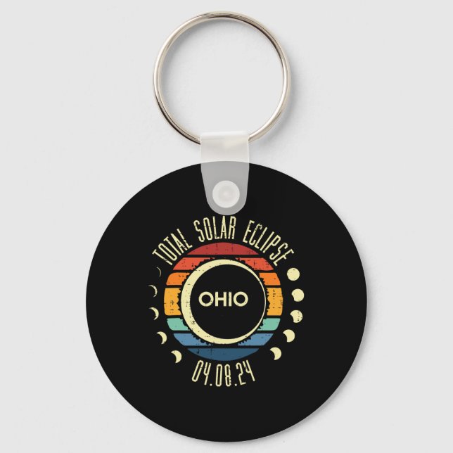 Total Solar Eclipse Ohio Sunset Retro 04.08.24 Men Keychain (Front)