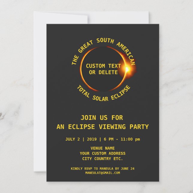 Total Solar Eclipse Party 7.2.2019 South America Invitation (Front)