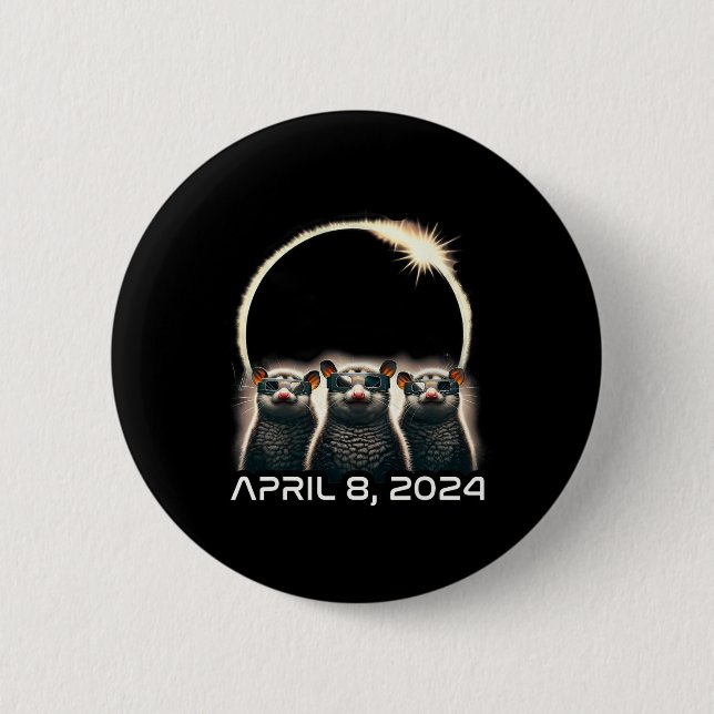 Total Solar Eclipse Shirt 2024 Opossum In Astronom 2 Inch Round Button (Front)