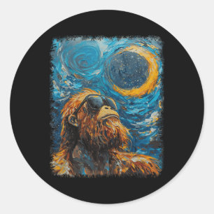 Total Solar Eclipse Van Gogh Starry Night Art Styl Classic Round Sticker