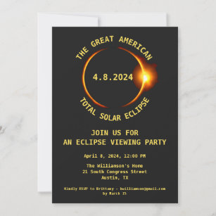 Total Solar Eclipse Viewing Party 4/8/2024 USA Invitation