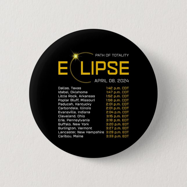 Totality Path 2024 Eclipse Map Total Eclipse Astro 2 Inch Round Button (Front)
