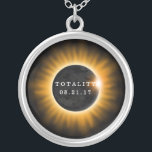 Totality Solar Eclipse 2017 Silver Plated Necklace<br><div class="desc">A total solar eclipse occurred on August 21,  2017,  crossing the United States.  This necklace has the text "Totality 08.21.17"".  An orange and black sun and moon graphic in the centre represents the eclipse.</div>