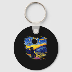 Totality Solar Eclipse 2024 Starry Night Van Gogh Keychain
