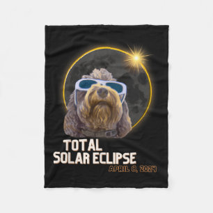 Totality Solar Eclipse Goldendoodle With Eclipse G Fleece Blanket