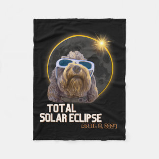 Totality Solar Eclipse Goldendoodle With Eclipse G Fleece Blanket