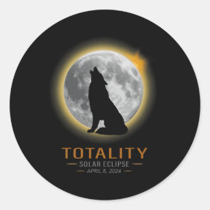 Totality Spring 4 08 24 Total Solar Eclipse Wolf Classic Round Sticker