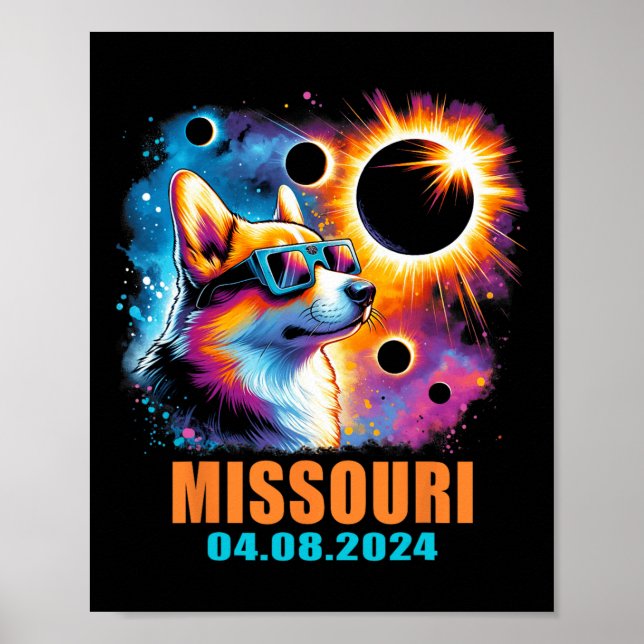 Totality Total Solar Eclipse 2024 Missouri Corgi D Poster (Front)