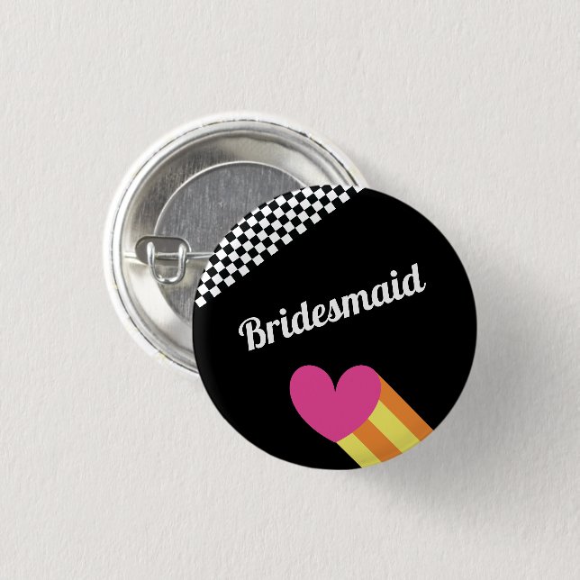 Totally 80s Heart and Chequered Wedding 1 Inch Round Button (Front & Back)