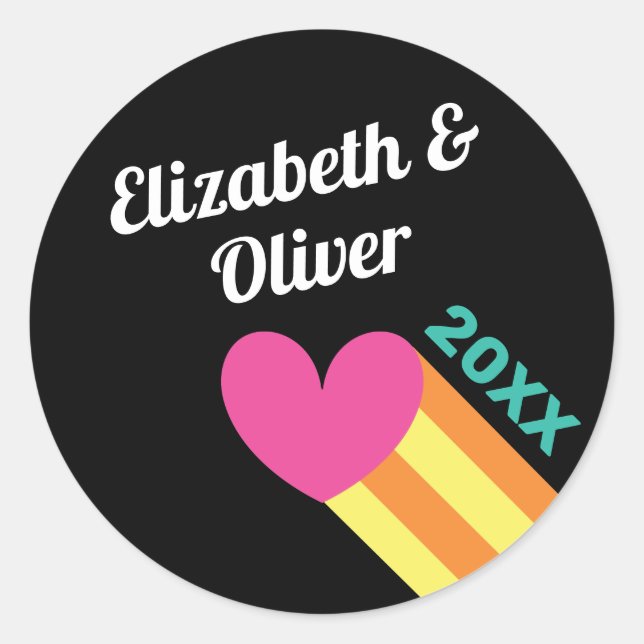 Totally 80s Pink Heart Wedding Classic Round Sticker (Front)