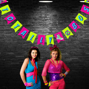 Totally 80s Retro Neon Birthday Party Bunting Flags
