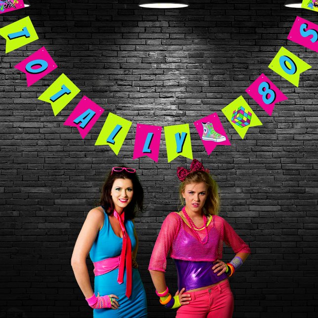 Totally 80s Retro Neon Birthday Party Bunting Flags (Creator Uploaded)