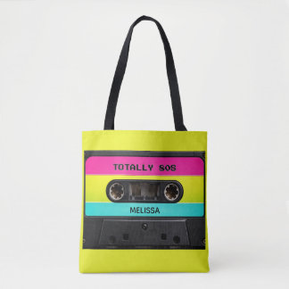 Totally 80's Vintage Cassette Tape Custom Name Tote Bag
