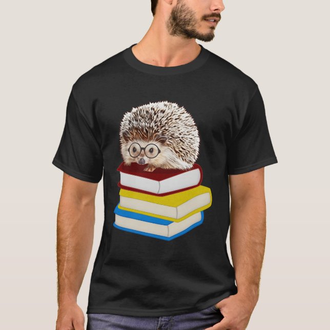 Totally Adorable Hedgehog Book Nerd T-Shirt (Front)