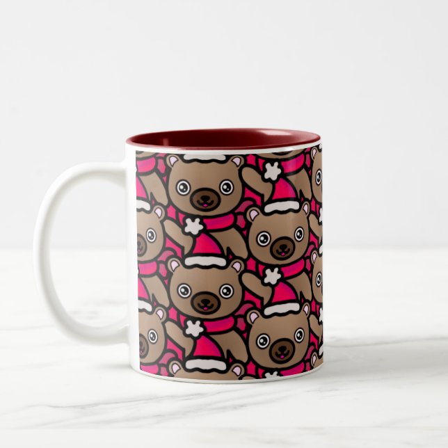 Totally Adorable Santa Bear with Red Scarf Two-Tone Coffee Mug (Left)