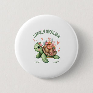 Totally Adorable Turtle with Coral 2 Inch Round Button